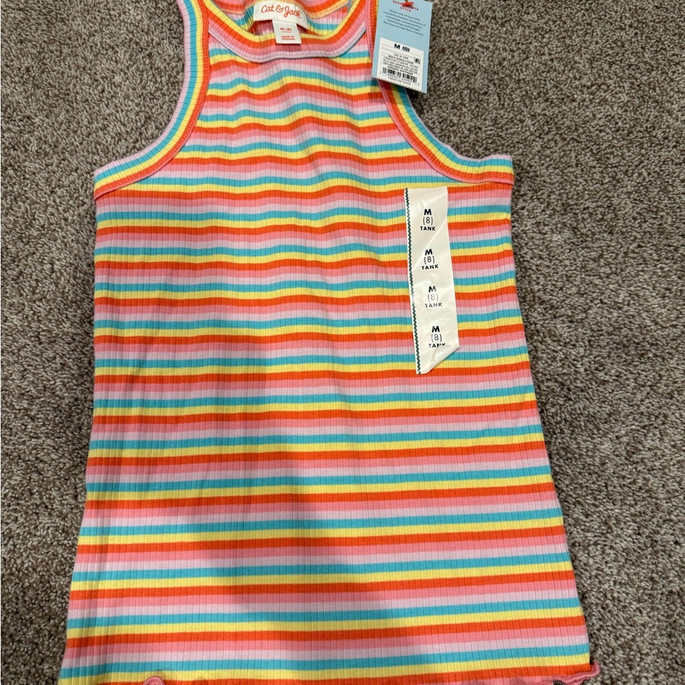 Cat & Jack Ribbed Rainbow Stripe Tank Top - Pink, Orange, Yellow, Green, Blue